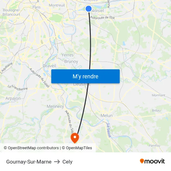 Gournay-Sur-Marne to Cely map