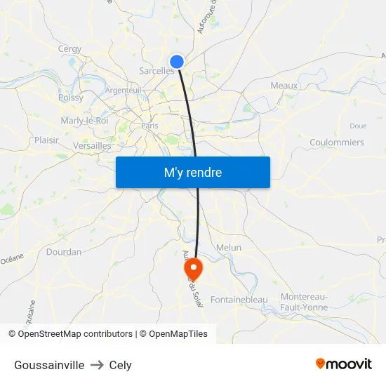 Goussainville to Cely map