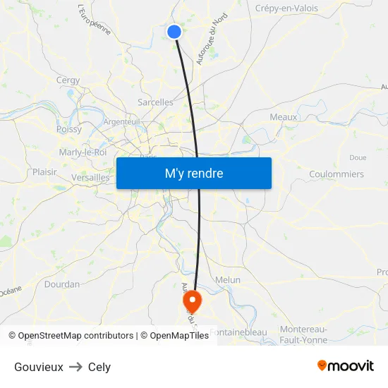 Gouvieux to Cely map