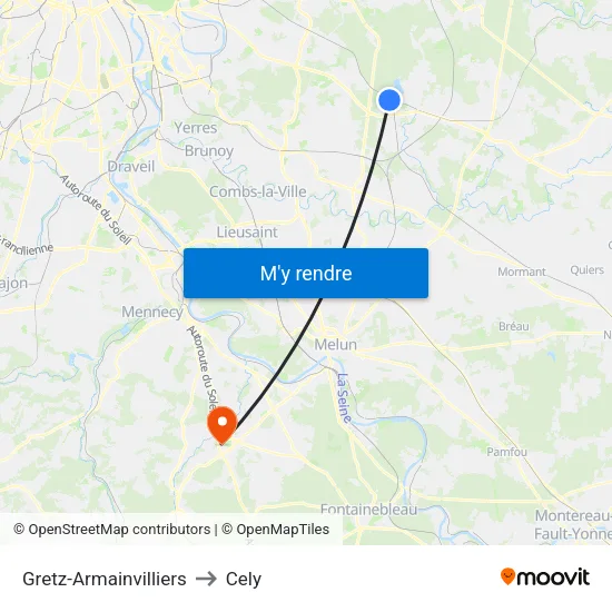 Gretz-Armainvilliers to Cely map
