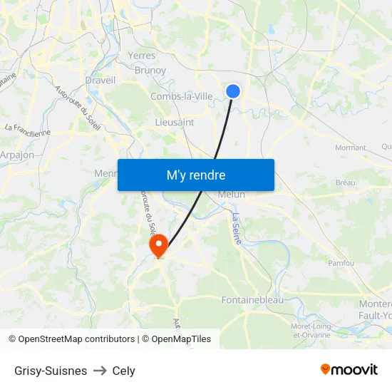 Grisy-Suisnes to Cely map