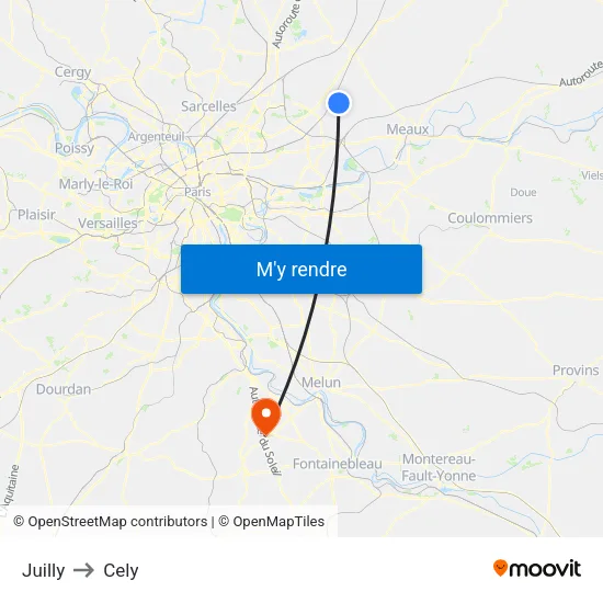 Juilly to Cely map