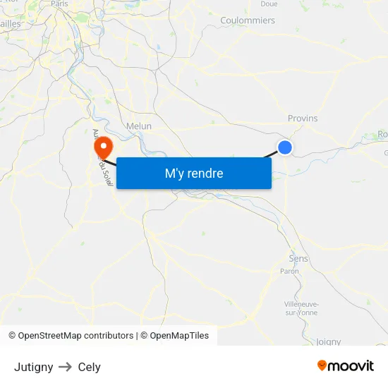 Jutigny to Cely map