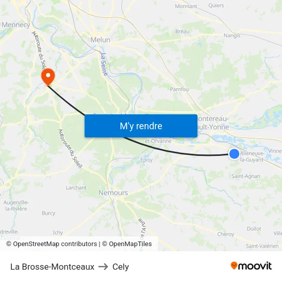 La Brosse-Montceaux to Cely map