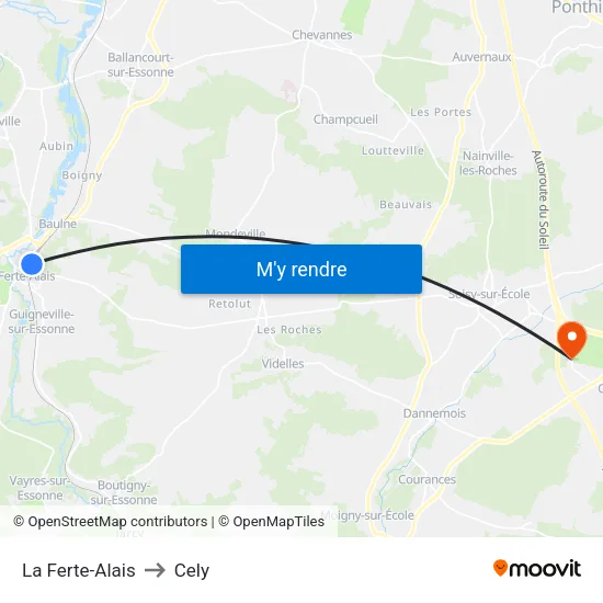 La Ferte-Alais to Cely map