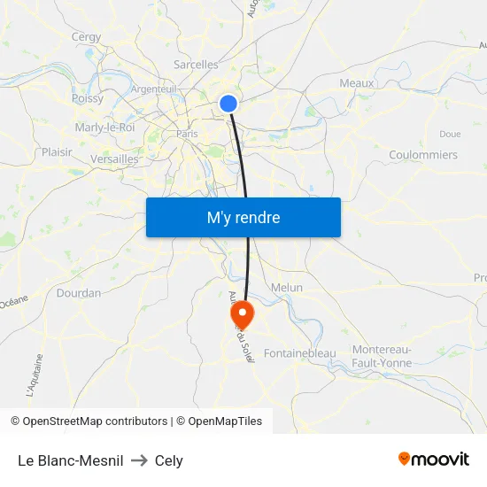 Le Blanc-Mesnil to Cely map