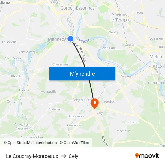 Le Coudray-Montceaux to Cely map