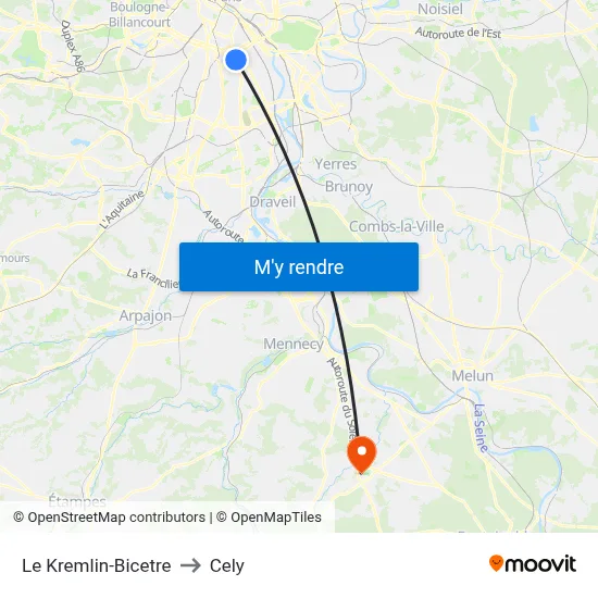Le Kremlin-Bicetre to Cely map