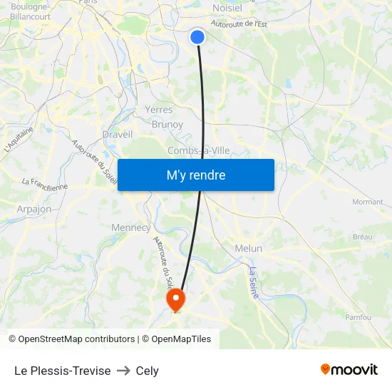 Le Plessis-Trevise to Cely map