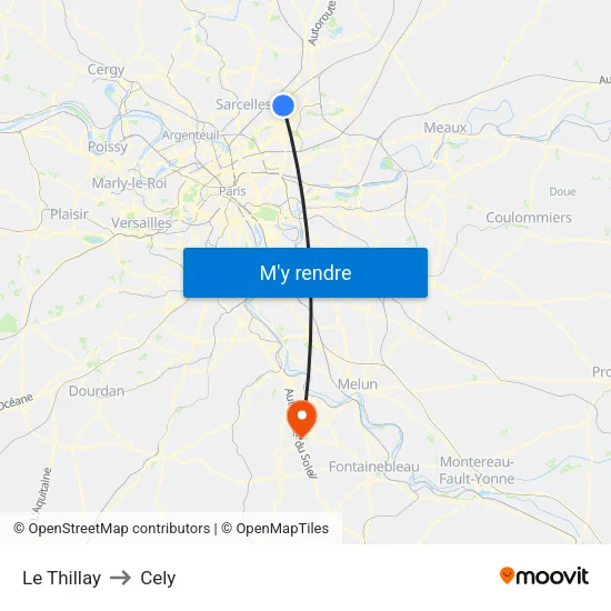 Le Thillay to Cely map