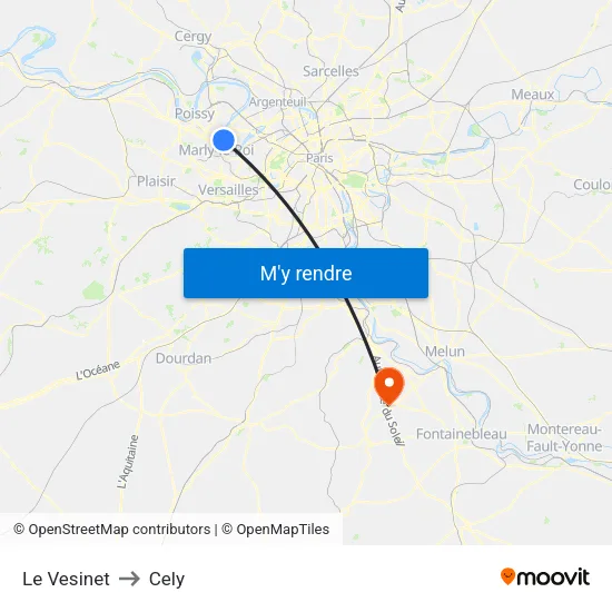 Le Vesinet to Cely map