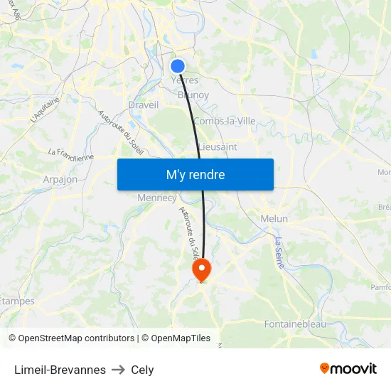 Limeil-Brevannes to Cely map