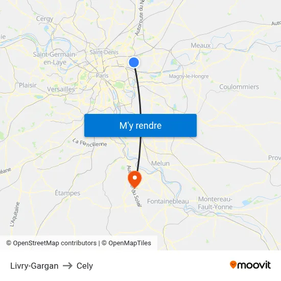 Livry-Gargan to Cely map