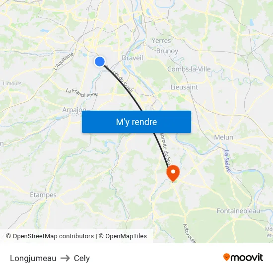 Longjumeau to Cely map