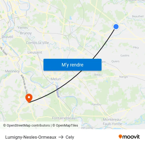 Lumigny-Nesles-Ormeaux to Cely map