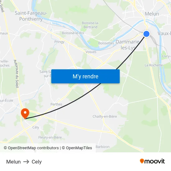 Melun to Cely map