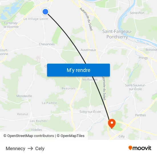 Mennecy to Cely map