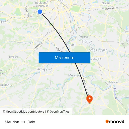Meudon to Cely map
