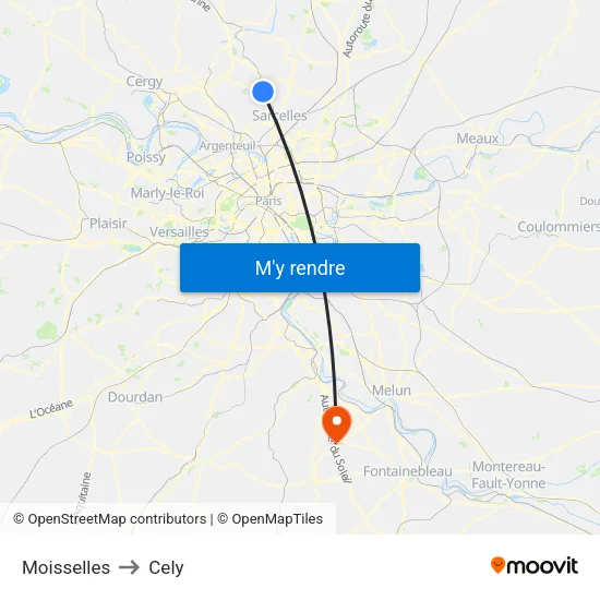 Moisselles to Cely map