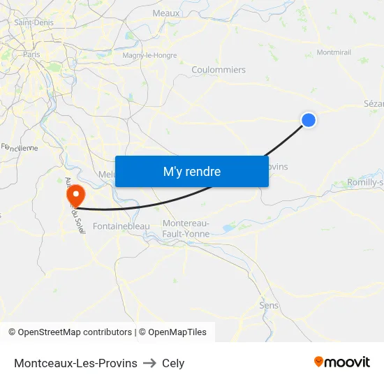 Montceaux-Les-Provins to Cely map