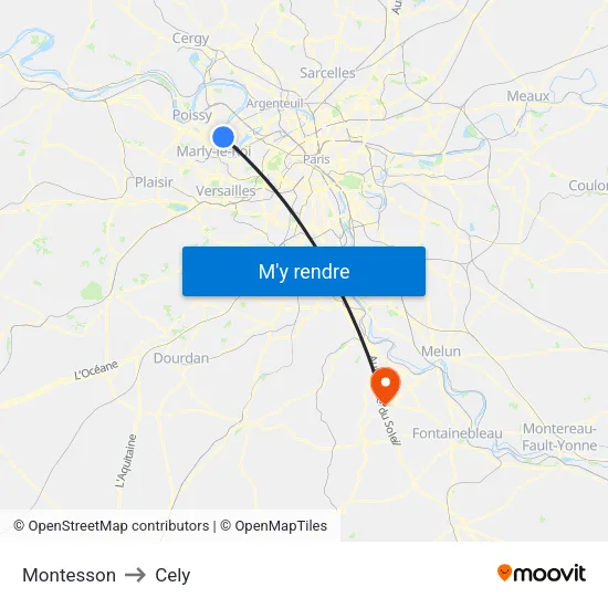 Montesson to Cely map