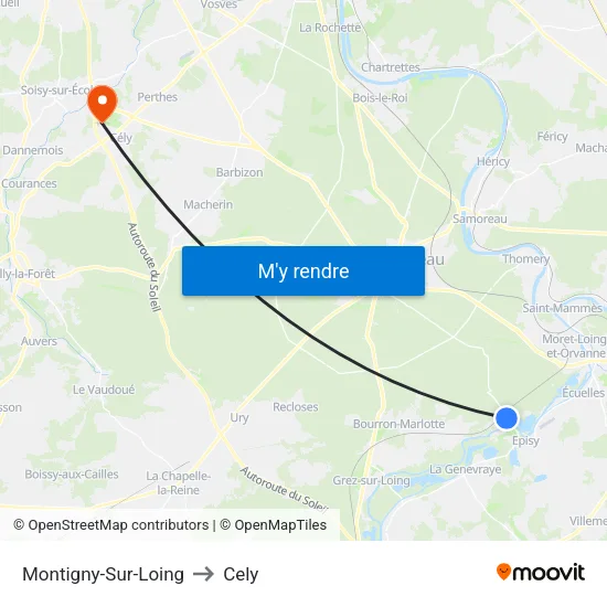 Montigny-Sur-Loing to Cely map