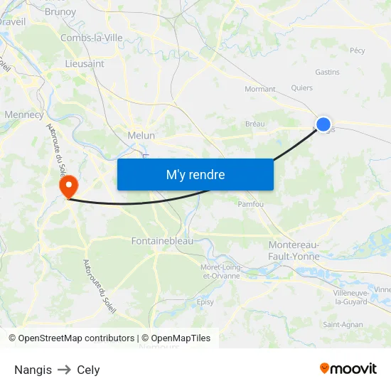 Nangis to Cely map