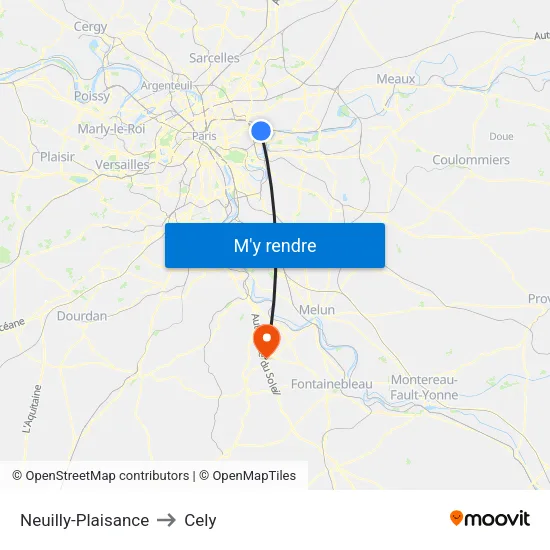 Neuilly-Plaisance to Cely map