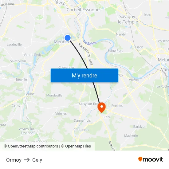 Ormoy to Cely map