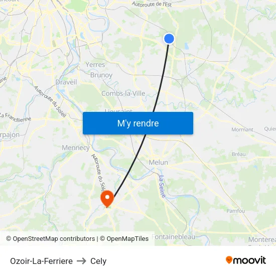 Ozoir-La-Ferriere to Cely map
