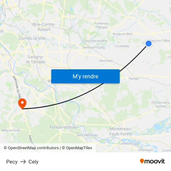 Pecy to Cely map