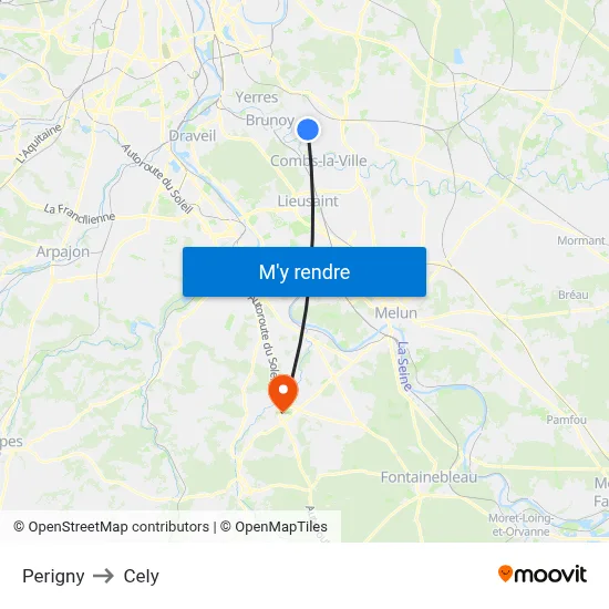 Perigny to Cely map
