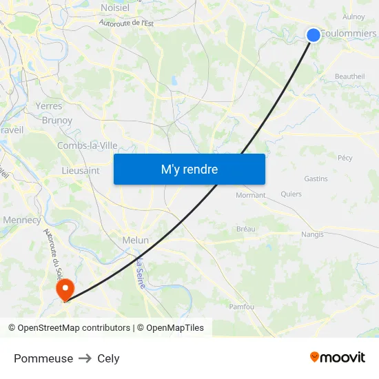 Pommeuse to Cely map