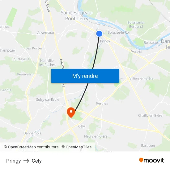 Pringy to Cely map