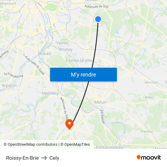 Roissy-En-Brie to Cely map