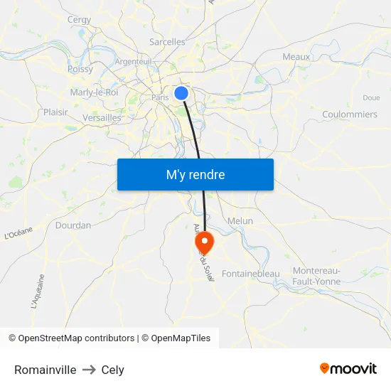 Romainville to Cely map