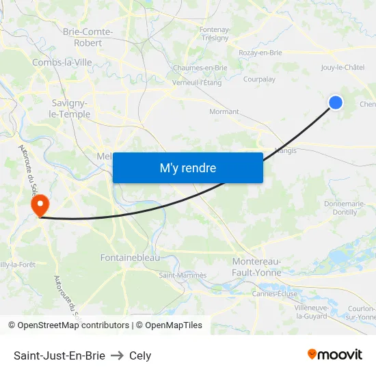 Saint-Just-En-Brie to Cely map