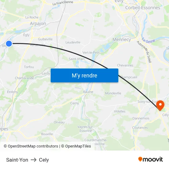 Saint-Yon to Cely map