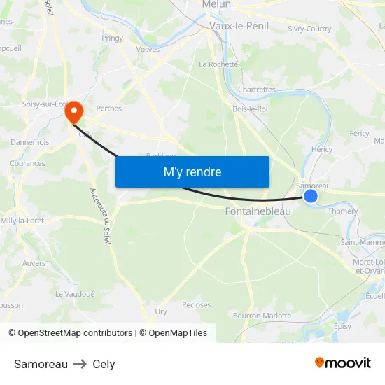 Samoreau to Cely map