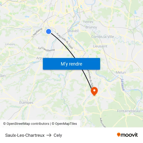 Saulx-Les-Chartreux to Cely map