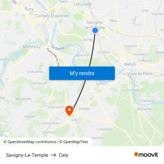 Savigny-Le-Temple to Cely map