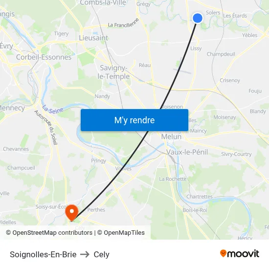 Soignolles-En-Brie to Cely map