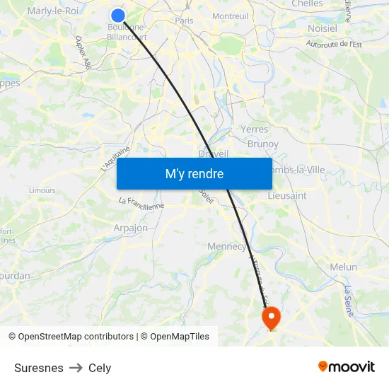 Suresnes to Cely map