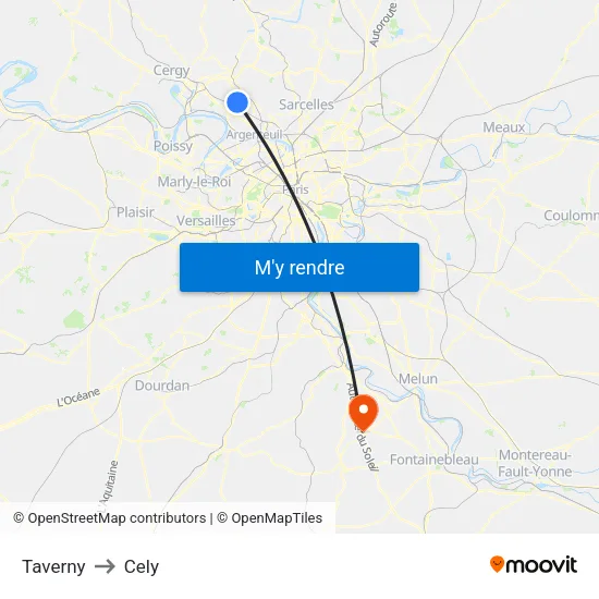Taverny to Cely map