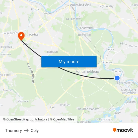 Thomery to Cely map