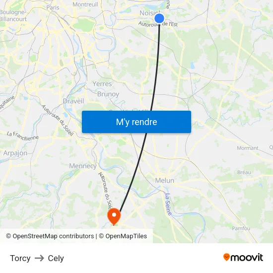 Torcy to Cely map