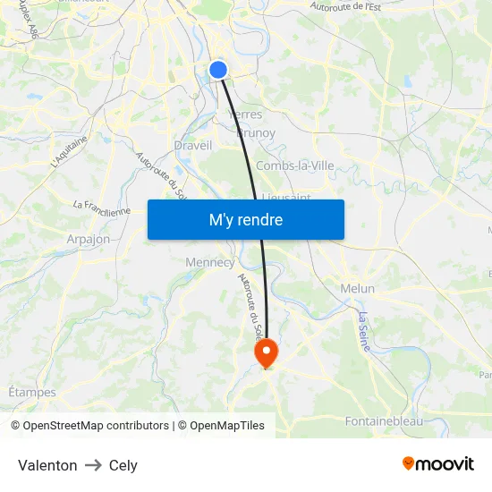 Valenton to Cely map