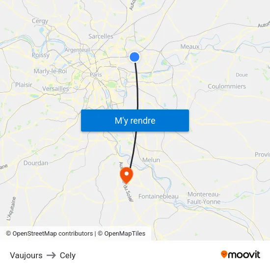 Vaujours to Cely map