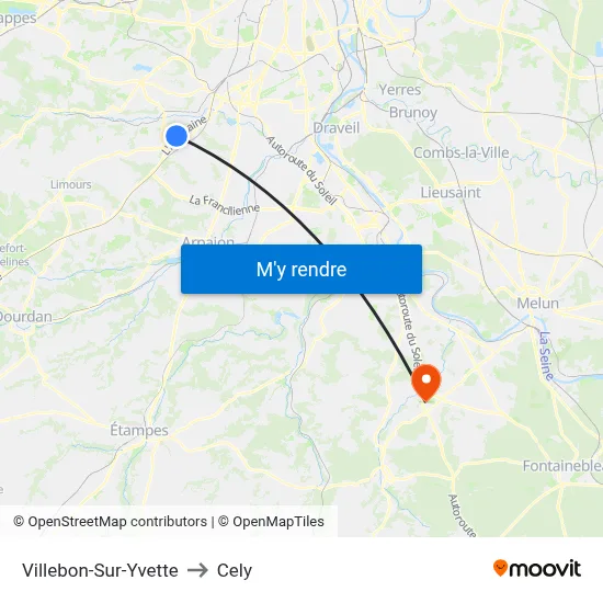 Villebon-Sur-Yvette to Cely map