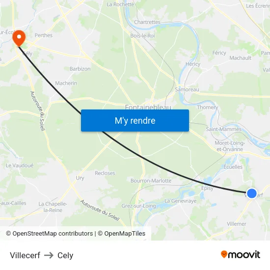 Villecerf to Cely map